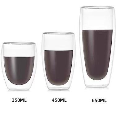 China 80ml/150ml/250ml/350ml/450ml Viable Glass Mug Without Handbrake Double Layer Glass Coffee Mug for sale