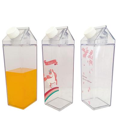 China Custom Viable Simple Transparent Reusable Plastic Clear Carton Shape 500ml Plastic Milk Water Bottle for sale