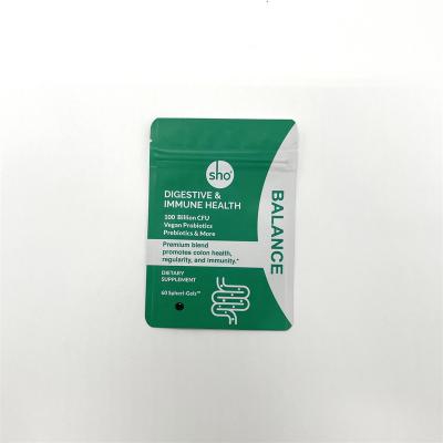 China Disposable customized plastic bag for use as vegetarian probiotic dietary supplement packaging zipper bag for sale