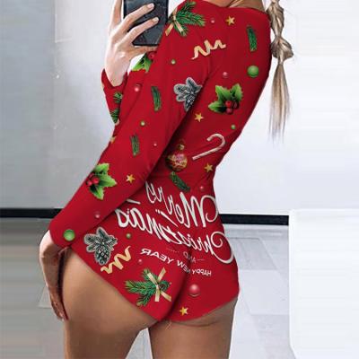 China 2021 Christmas Overalls Breathable Women Ladies Yoga Rompers Stretch Cartoon One Piece Jumpsuit for sale