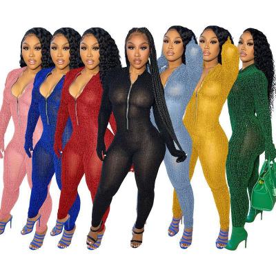 China 2021 Breathable One-Piece Overall Fitness Stretch Overalls Sequin Mesh Club Jumpsuit Yoga Set Ladies Women Breathable Overalls for sale