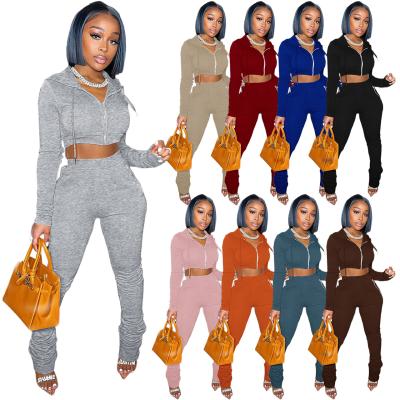 China 2021 Autumn And Winter Solid Color Breathable Women's Long Sleeve Tracksuits Hood Thick Warm Joggers Sweat 2 Piece Pant Sets for sale