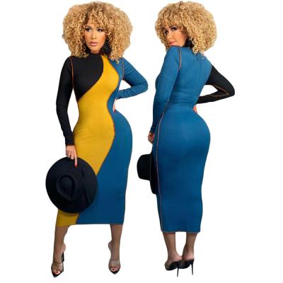 China 2021 Two Piece Clubs Breathable Breathable Maxi Bodycon Dress Woman Skirt Elegant Women's Patchwork Dresses Set for sale