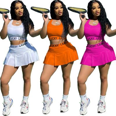 China Lucky Label Breathable Women's Stretchable 2 Piece Tennis Dress Sportswear Tennis Dress Women's Tennis Skirt Set Wholesale for sale