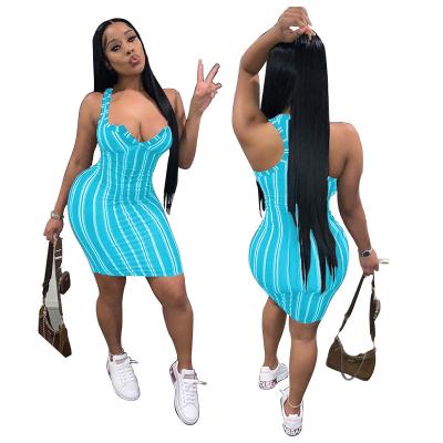 China Women Breathable Apparel Breathable Stripe Printed Women Casual Outfits Bodycon Summer Casual Pair Line For Lady for sale