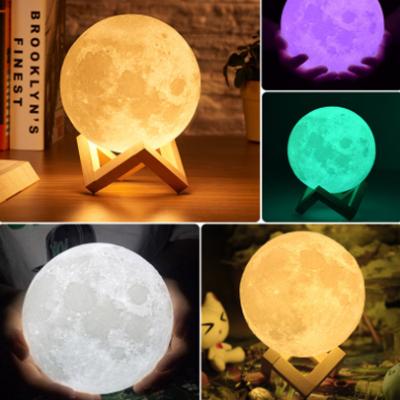 China Wholesale Modern Remote Control Color Changing 3D Bedside Printing Smart Night Lamp Baby Moon Night Light for sale