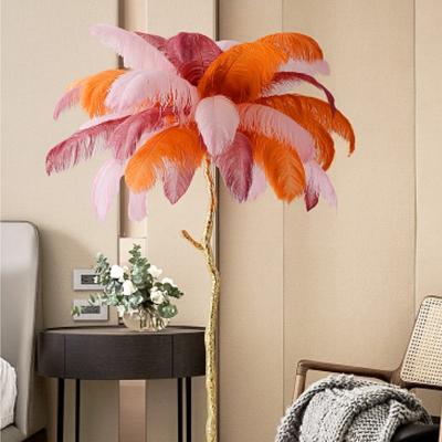 China Modern Nordic Warm Romantic Ostrich Copper Feather Lamp Stand Light Feather Floor Lamp For Home for sale