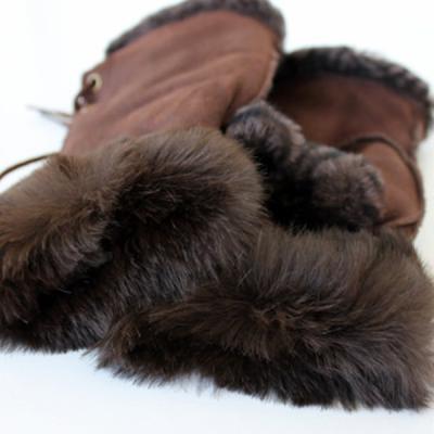 China Plain OEM Fashion Fingerless Double Face Sheepskin Leather Gloves With Rabbit Fur for sale