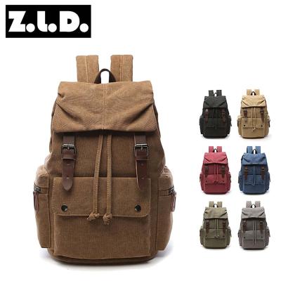 China Men's Canvas Solid Color Trekking Backpack Leisure Bags Anti-theft Outdoor Backpack for sale