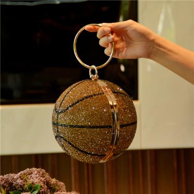 China New Fashion Rhinestone Evening Shape Basketball Clutch Purse Bling Crystal Banquet Shoulder Purse Packing Casual Round Ring Purse for sale