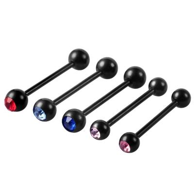 China TRENDY Fashion Stainless Steel Tongue Barbell Piercing Single Bezel Black Plated Set Crystal Straight Barbell Wholesale for sale