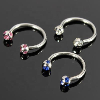 China FASHIONABLE Jewelry Stainless Steel High Quality Piercing Horseshoe Circular Barbell With Crystal Ball for sale