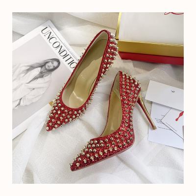 China 021 Breathable Luxury Designer Red Bottoms Women Heels High Heel Shoes Party Wedding Glitter Pumps High Quality Elegant Women Shoes for sale