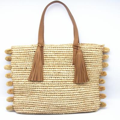 China Fashion Luxury Large Tassel Raffia Straw Hand - Woven Crochet Tote Beach Bag for sale