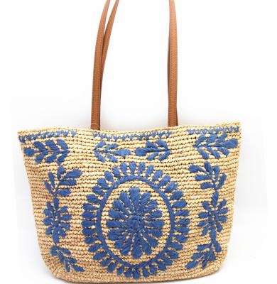 China Fashion bohemian embroidery raffira heavy high quality straw woven women handbag for sale