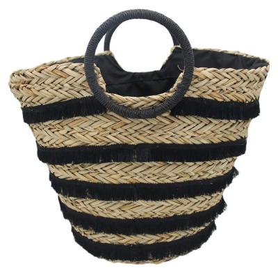 China Newest Handwoven Fashinable Straw Seagrass Bag With Round Handle Ring for sale