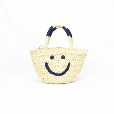 China New Fashion Style Small Lovely Smile Embroidery Corn Hand - Woven Women Tote Straw Beach Bag for sale