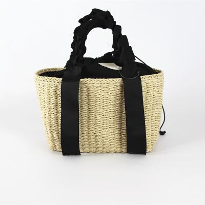 China Lady Ribbon Wrap Handle Paper Straw Hand - Woven Women Handbag for sale