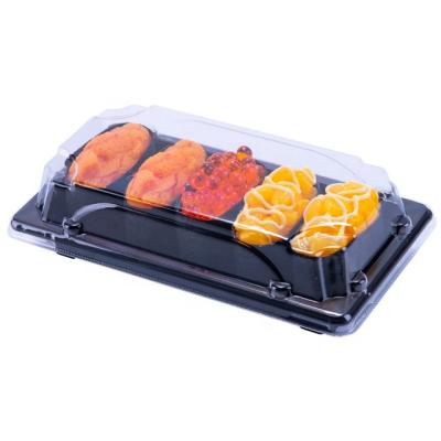 China 100% Food Grade Materials Rectangular Disposable Food Serving Trays Plastic Sushi To Go Boxes Plastic Food Tray With Lid for sale