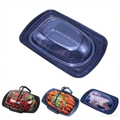 China Recycled Disposable Materials Roast Chicken Box With Plastic Handle BBQ Chicken Boxes With Lids for sale