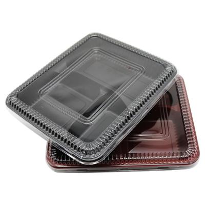 China Eco Disposable 3 Compartment Plastic Food Containers With Lid Microwave Heated Disposable Lunch Box Black Boxes for sale