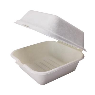 China Biodegradable Disposable Clamshell Bagasse Paper Box Food Packaging Hamburger Takeout Box for sale