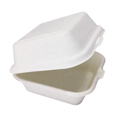 China Flip Top Sugarcane Pulp Lunch Biodegradable Disposable Box Tableware Rectangular Hamburger Box for sale