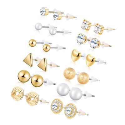 China CLASSIC 12 Pair Stud Earrings Crystal Pearl Earring Set Ear Stud Jewelry For Men Women Girls, Silver and Gold for sale