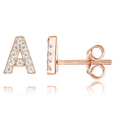 China BOHEMIA Rose Gold 925 Sterling Silver Diamond CZ Simulated Letter Initial Earrings Stud Earrings Fashion Alphabet for sale