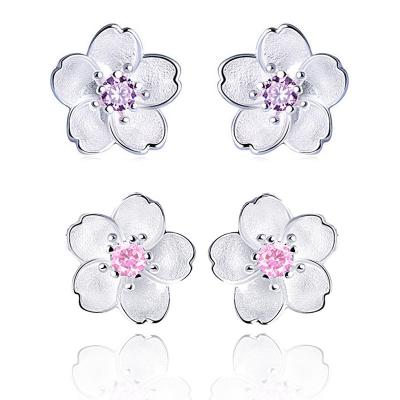 China CLASSIC Korean Shiny Diamond Zircon Cherry Blossom Fashion Anti Allergy Women's Handmade Earrings for sale