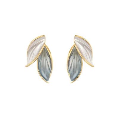 China Fashionable Fresh Sweet Women Gray Leaf Stud Earrings For New Arrival CLASSIC Korean Metal Beautiful Shape Jewelry for sale