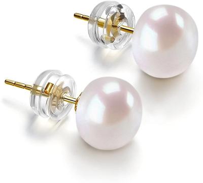 China CLASSIC 14K Gold Plated Hand Picked White Freshwater Cultured Studs Pearl Earrings Gift For Women for sale