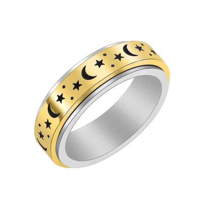 China Size 5-12mm Letters Stainless Steel Moon And Star Spinner Wedding Promise Ring For Women Men for sale