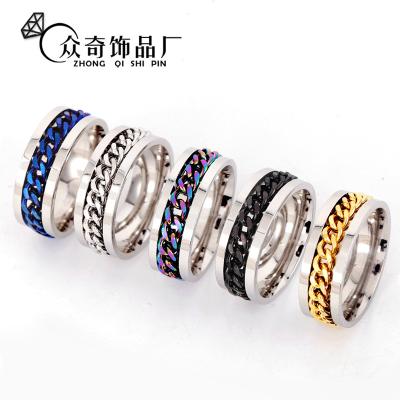 China High Quality Titanium Steel Ring Men&'s Rotatable Letters Bottle Opener Gold Plated Stainless Steel Chain Ring Jewelry for sale