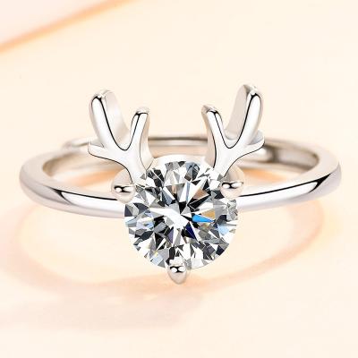 China Letters Wholesale Silver Destiny Jewelery 925 Crystal Christmas Jewelry Cute Animal Antler Deer Ring for sale