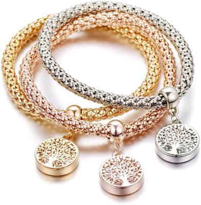 China Tree of Life Crystal Charms Multilayer Tree of Life Heart Shaped Stretch Bracelets - 3PCS Gold/Rose Gold Corn Chain Bracelet Silver For Women for sale