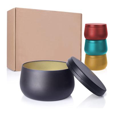 China Low MOQ 4.4 oz 8oz Seamless Metal Round Coffee Flower Tea Candy Gift Recyclable Candle Tin Box for sale