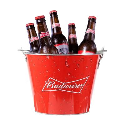 China Wholesale Custom Viable 5L Budweiser Food Grade Metal Can Printed Ice Bucket With Handle For Beer for sale