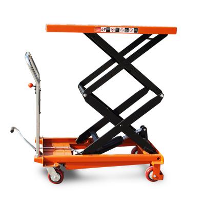 China Lifttafel Handmatige schaar-lift trolley zwaar werk platform lift PTS350AA met dubbele schaar Te koop