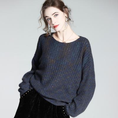 China Anti-wrinkle Autumn and Winter Fashionable Wool Sweater Women Womens Long Sleeve Cashmere Wool Sweaters Gray Wool Crewneck Sweater Women for sale