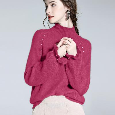 China Anti-wrinkle Knitted Sweater Wool High Quality Hot Drill Cashmere Wool Blend Comfortable Autumn Solid Color High Neck Knitted Sweater for sale