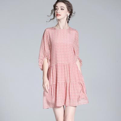 China Anti-Static OEM/ODM fashion dresses 100% natural silk dress Crepe de chine pink dress for sale