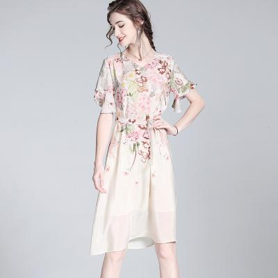 China Anti-Static Professional Customized summer dress for women pure silk dress French Floral dress womens elegant for sale