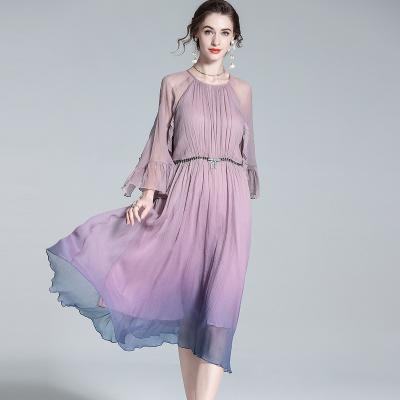 China Anti-Static woman dresses new arrivals 2023 long loose casual dress Smooth crepe silk racheched dress for sale