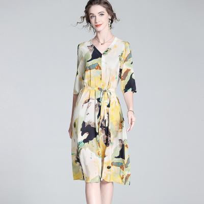 China Anti-Static 2023 elegant lady women dresses natural silk custom dresses women silk dresses women ladies elegant for sale