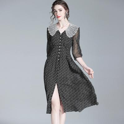 China Anti-Static Haute couture top women clothes Crepe de chine 100% mulberry silk dress floral casual dresses for sale