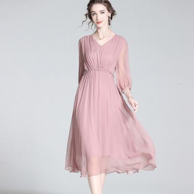 China Anti-Static luxury dresses women elegant slim waist silk fashion dress raw silk women's clothing dresses for sale