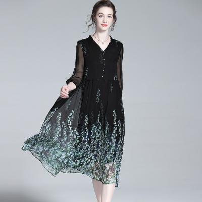 China Anti-Static luxury clothes for women summer silk dress Smooth crepe French black dresses elegant women for sale