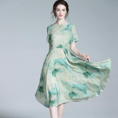 China Anti-Static clothes women elegant OEM/ODM Chinese style silk vintage dresses ink and wash printed dress for sale