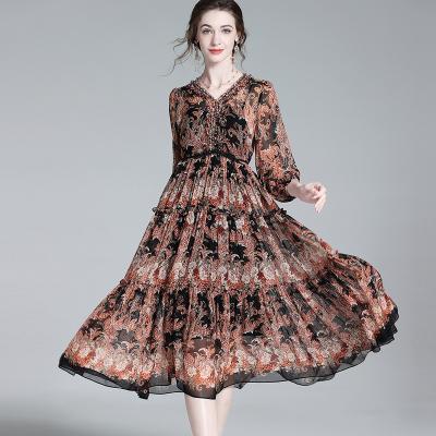 China Anti-Static Summer floral dress vintage georgette silk bohemian dress haute couture swing french dress for sale